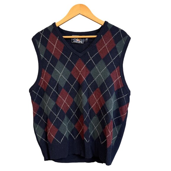 Mens American Living Argyle L Sweater Vest 100%  Wool  Navy/Red/Green - Picture 1 of 6
